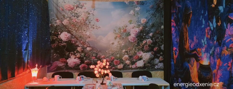 Chata 2 růže zblízka stůl